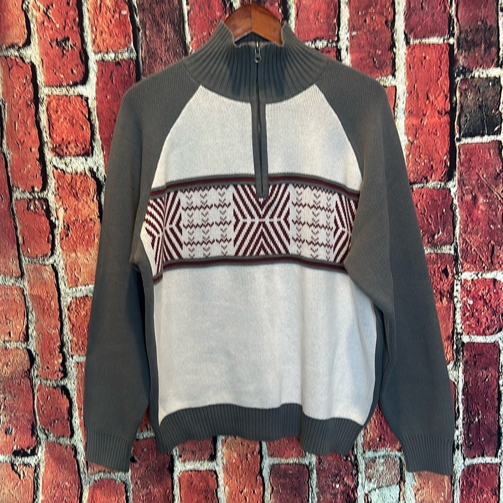 Timberland Men's Fair Isle %100 cotton Sweater 1/4 Zip Size medium new